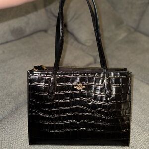 Coach Black Croc-Embossed Shoulder Bag